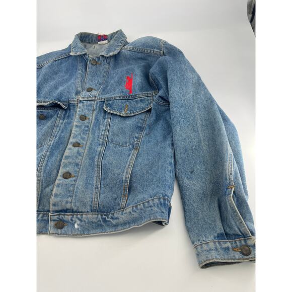 Vintage MBA Jean Jacket Mens Extra Large Light Blue Denim Y2K Band Saxophone - Picture 2 of 14